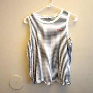Levi's White and Black Stripe Basic Sleeveless Shirt Size Small